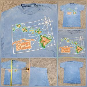 VTG 90s Hawaii Hawaiian Islands Mens XL? Single Stitch Map Faded Graphic T Shirt